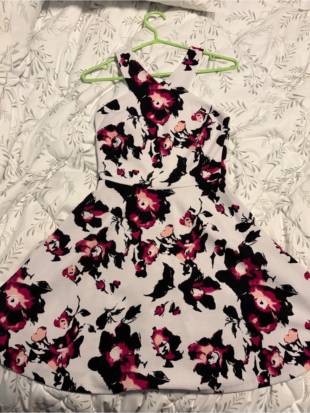 White Floral Fit-and-Flare Dress